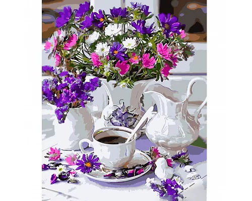 Картина за номерами Strateg Квітковий чай 40х50 см (HH044)