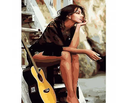 Картина за номерами Strateg Дівчина з гітарою 40х50 см (HH047)