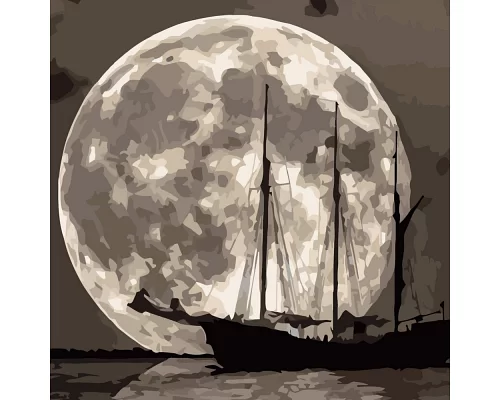 Картина за номерами Strateg   Корабель на фоні місяця 40х40 см (SK008)