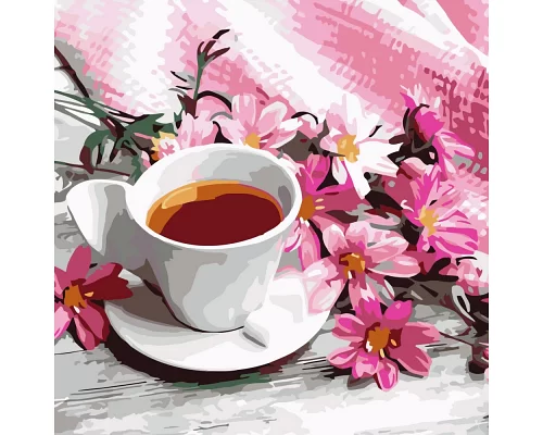 Картина за номерами Strateg Чашка чаю з квітами 40х40 см (SK020)