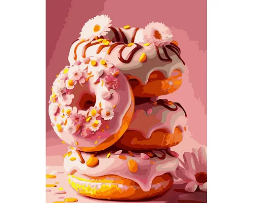 Картина за номерами Strateg Солодкі рожеві пончики 40х50 см (GS916)