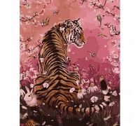 Картина за номерами Strateg   Тигр на рожевому фоні 40х50 см (GS918)