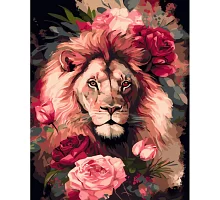 Картина за номерами Strateg Лев у трояндах 40х50 см (GS959)