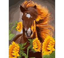 Картина за номерами Strateg Кінь серед соняшників 40х50 см (GS975)