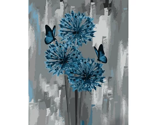 Картина за номерами Strateg Блакитний алліум з метеликами 40х50 см (GS999)