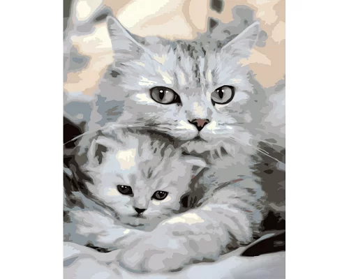 Картина за номерами Strateg Кішка та кошеня 40х50 см (GS1005)