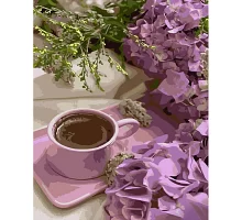 Картина за номерами Strateg Фіолетові гортензії з кавою 40х50 см (GS1035)