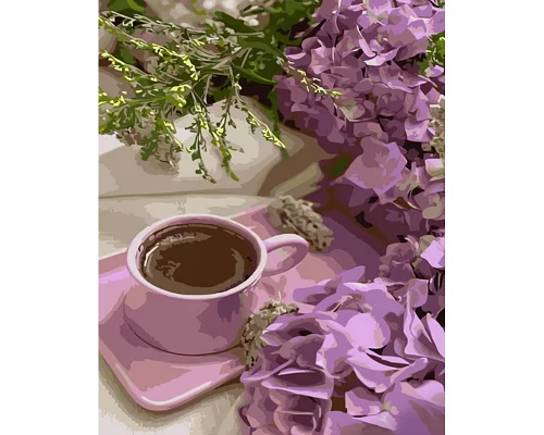 Картина за номерами Strateg Фіолетові гортензії з кавою 40х50 см (GS1035)