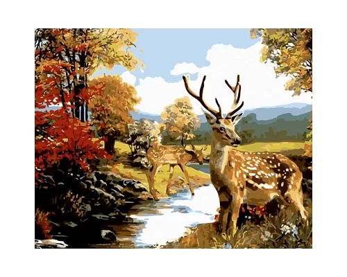 Картина за номерами Strateg Олені в лісі 40х50 см (GS1173)
