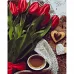 Картина за номерами Strateg   Червоні тюльпани з кавою 40х50 см (GS1270)