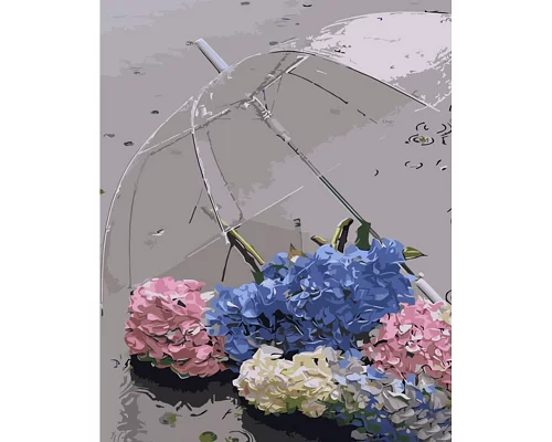 Картина за номерами Strateg Гортензії під зонтиком 40х50 см (GS1286)