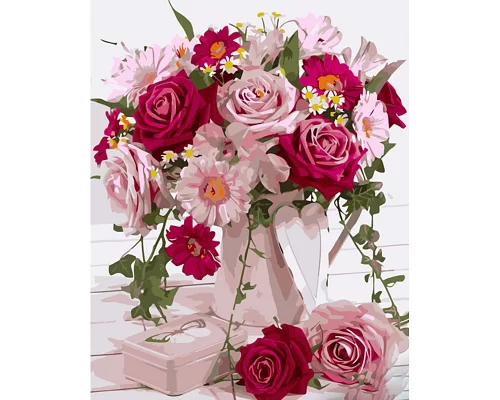 Картина за номерами Strateg Букет квітів у рожевих тонах 40х50 см (GS1164)