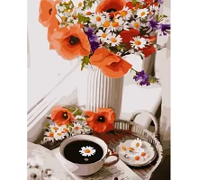 Картина за номерами Strateg Польові квіти з чаєм 40х50 см (GS1237)