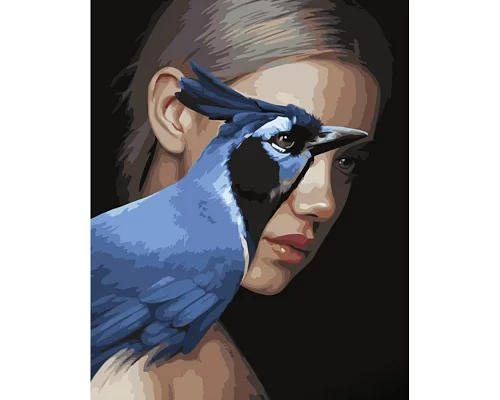 Картина за номерами Strateg   Дівчина та синій птах   40х50 см (GS1264)