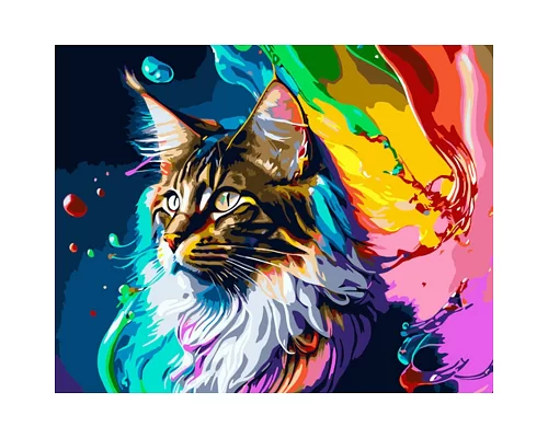 Картина за номерами Strateg   Різнобарвний котик   40х50 см (GS1339)