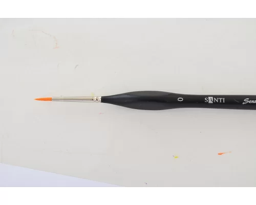 Кисть художественные синтетика Santi Sensation короткая ручка с изгибом круглая №0. код: 310770