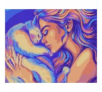 Алмазна мозаїка Дівчина з котом, 40*50см на підрамнику SANTI (954526)