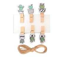 Набор прищепок деревянных Santi декоративных Fashion cacti 3.5 см 6 шт./уп. код: 742497
