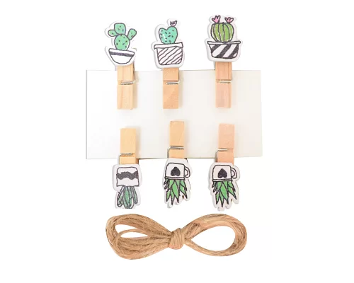 Набір прищіпок дерев'яних Santi декоративних Fashion cacti 3.5 см 6 шт./уп. код: 742497