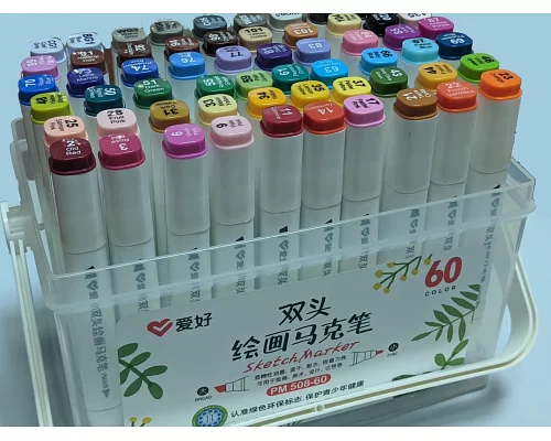 Набір скетч-маркерів 60 шт. для малювання двосторонніх Aihao sketchmarker код: PM508-60