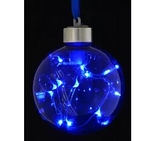 Шар d-8 см синий с LED-нитью 12 лампочек синие серебрян. провод. код: 972721