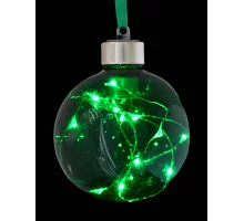 Шар d-8 см зелёный с LED-нитью 12 лампочек зелёные серебрян. провод. код: 972723