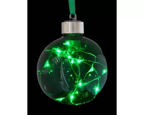 Шар d-8 см зелёный с LED-нитью 12 лампочек зелёные серебрян. провод. код: 972723