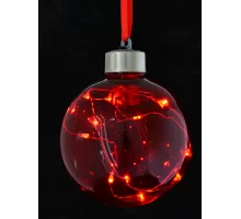 Шар d-8 см красный с LED-нитью 12 лампочек красные серебрян. провод. код: 972725