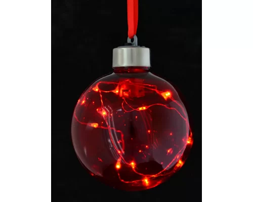 Шар d-8 см красный с LED-нитью 12 лампочек красные серебрян. провод. код: 972725