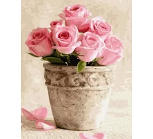 Картина по номерам Розовые розы в горшочках в термопакете 40*50см (GX36494)