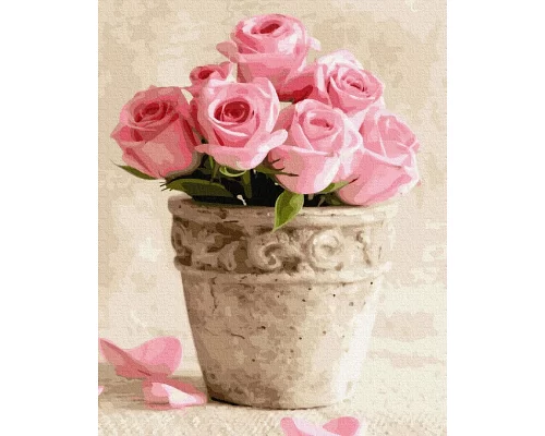 Картина по номерам Розовые розы в горшочках в термопакете 40*50см (GX36494)