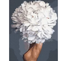 Картина по номерам Девушка белый пион Premium цветной холст+лак в термопакете 40*50см (PGX36767)