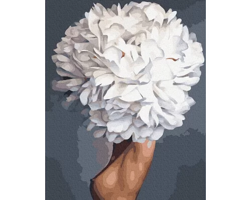 Картина по номерам Девушка белый пион Premium цветной холст+лак в термопакете 40*50см (PGX36767)