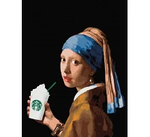 Картина по номерам Девушка с двойным латте Premium цветной холст+лак в кор. 40*50см (PGX36701)