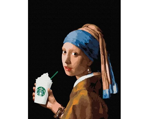 Картина по номерам Девушка с двойным латте Premium цветной холст+лак в кор. 40*50см (PGX36701)