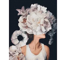 Картина за номерами Дівчина з квітучими думками Premium кольоровий полотно + лак в Термопакет 40 * 50см