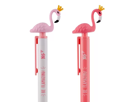 Ручка масляная YES Caribbean flamingo автоматическая с короной 07 мм синяя (412002)