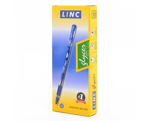 Ручка шар/масл Glycer синяя 07 мм LINC набор 10 шт (411801)