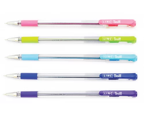 Ручка шар/масл Thrill синяя 06 мм LINC (микс цветов корпуса) набор 5 шт (411571)