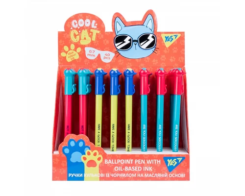 Ручка YES кульково-масляна Cool Cat 07мм синя набір 40 шт (412069)