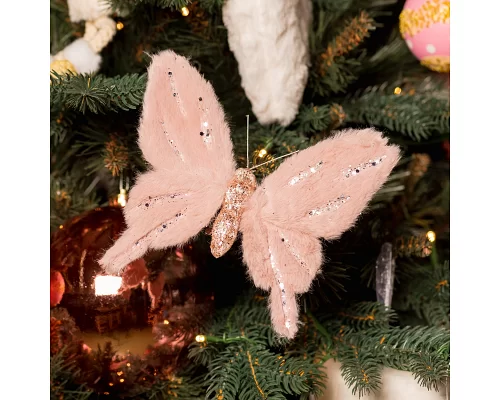 Бабочка Yes Fun пушистая розовая с декором 20*20 см (973544)