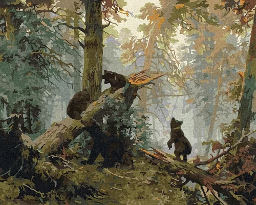 Картина по номерам Утро с медведями в сосновом лесу 40х50 Идейка (KHO4310)