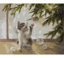 Картина по номерам Котенок и елочные шары Юлия Томеско 40х50 Идейка (KHO4254)