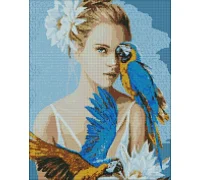 Алмазная мозаика на подрамнике Девушка с голубыми попугаями ©Ira Volkova 40х50 (AMO7208)