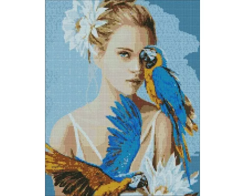 Алмазная мозаика на подрамнике Девушка с голубыми попугаями ©Ira Volkova 40х50 (AMO7208)
