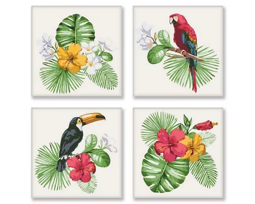 Набор для росписи по номерам полиптих Тропическое разнообразие 18х18 (KNP007)