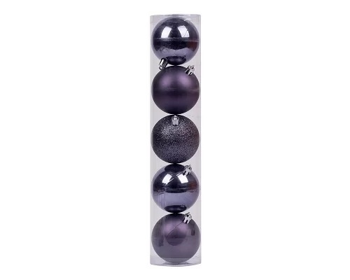 Набор новогодних шаров Novogod'ko, пластик, 7 cм, 5 шт/уп, темно-фиолетовый (974034)