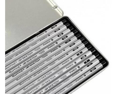 Набор карандашей графитных в металлическом пенале Raffine Marco 12 шт. 2H - 8B (7000-12TN)
