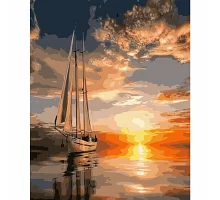 Картина за номерами Яхта на заході сонця з лаком та рівнем розміром 40х50 см Strateg (VA-1189)