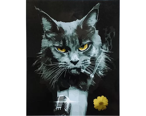 Картина за номерами Серйозний кіт з лаком та рівнем розміром 40х50 см Strateg (SY6797)